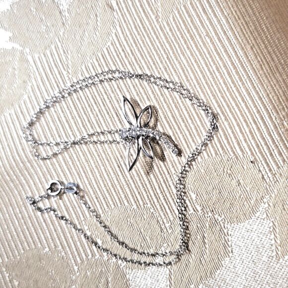 925 Sterling Silver Necklace 18" w fine Silver Dragonfly Pendant Cubic Zirconia - Picture 10 of 16